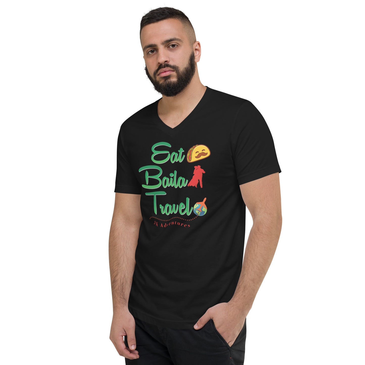 Eat Baila Travel V-Neck T-Shirt Unisex