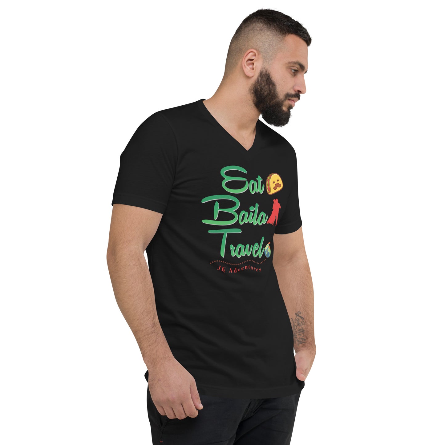 Eat Baila Travel V-Neck T-Shirt Unisex