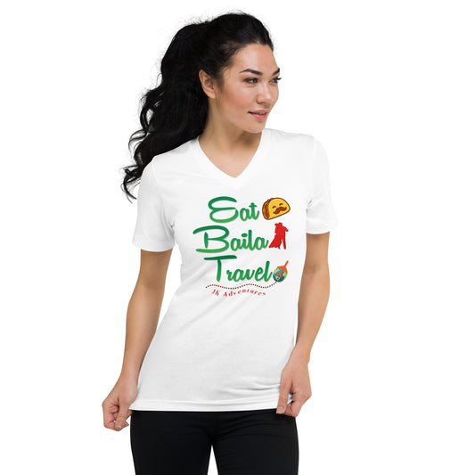 Eat Baila Travel V-Neck T-Shirt Unisex