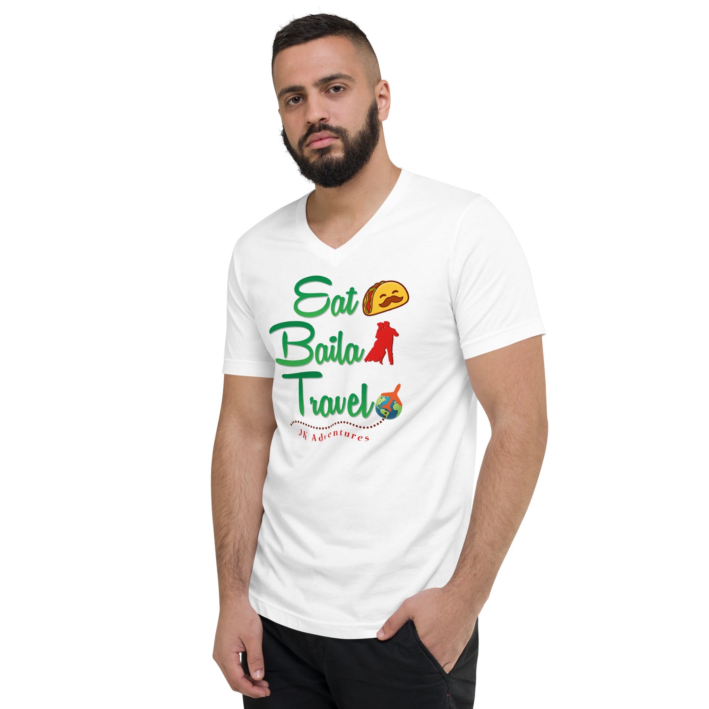 Eat Baila Travel V-Neck T-Shirt Unisex