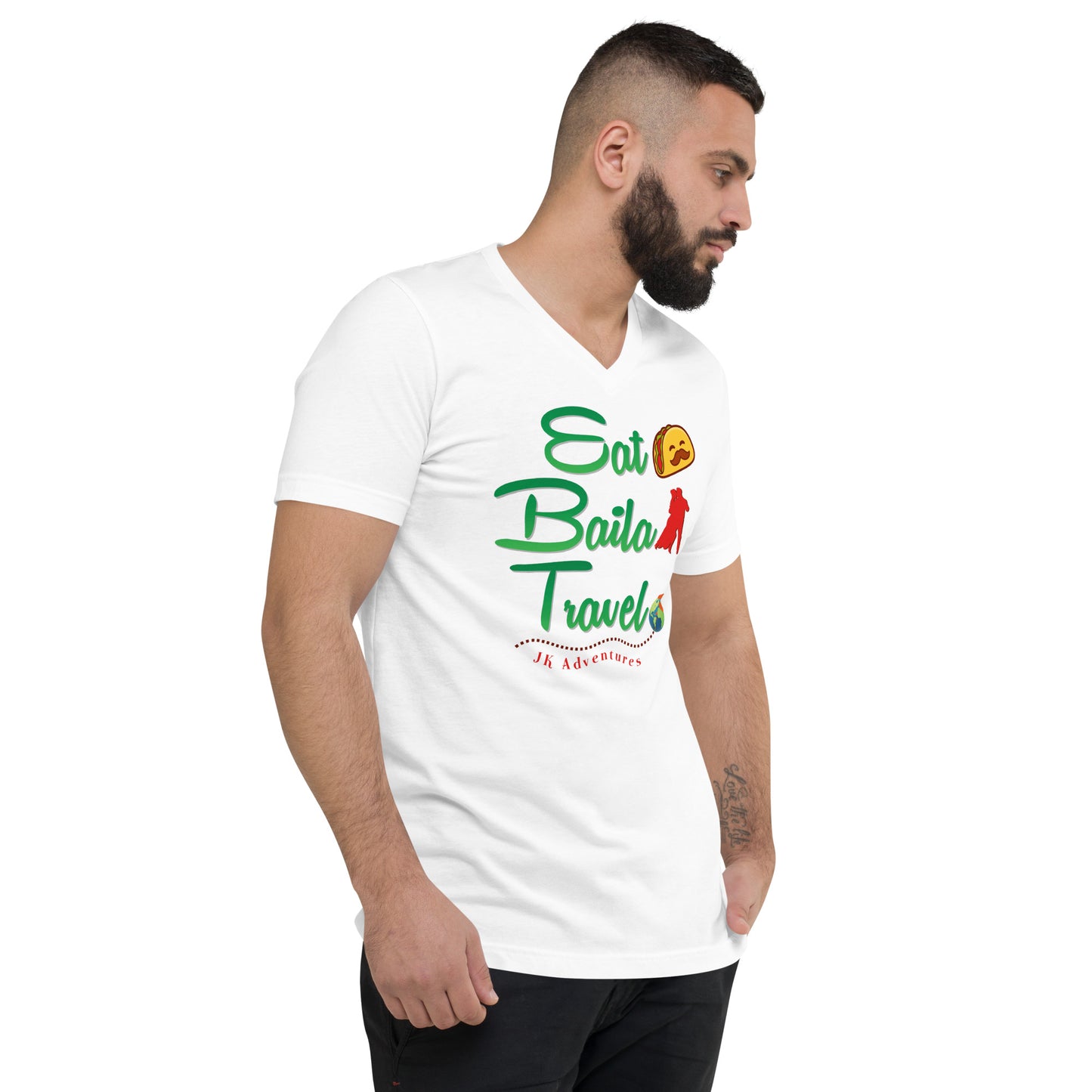 Eat Baila Travel V-Neck T-Shirt Unisex